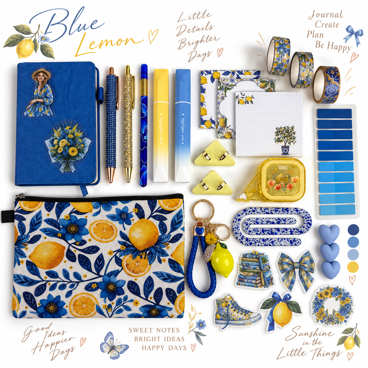 🍋 Blue Lemon Stationery Set