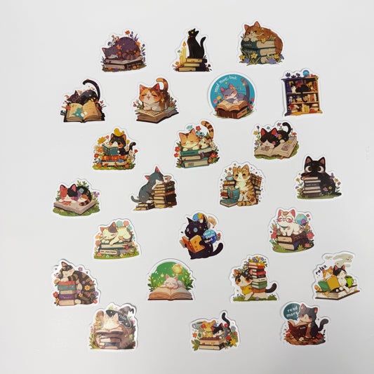 Reading Cats Stickers -Set of 25